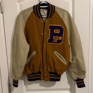 Classic Brown and Beige Varsity Jacket